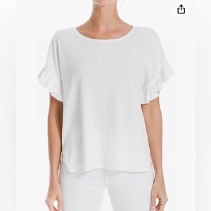 Max Studio Women’s Ruffle Shirt Sleeve Knit Top Blouse. White size small